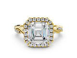 Yellow gold Asscher Cut Halo Twist Band with Four-Prong Setting_15