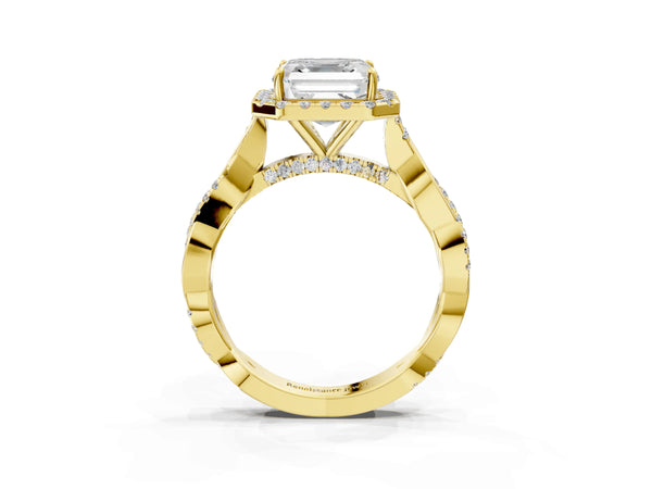 Yellow Gold Asscher Cut Interwoven Twist Halo Engagement Ring Setting