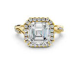 Yellow gold Asscher Cut Halo Twist Band with Four-Prong Setting_3