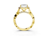 Yellow gold Asscher Cut Halo Twist Band with Four-Prong Setting_6