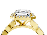Yellow gold Asscher Cut Halo Twisted Band Four-Prong Ring_10