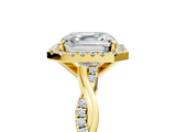 Yellow gold Asscher Cut Halo Twisted Band Four-Prong Ring_11