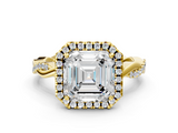 Yellow gold Asscher Cut Halo Twisted Band Four-Prong Ring_6