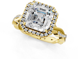Yellow gold Asscher Cut Halo Twisted Band Four-Prong Ring_7