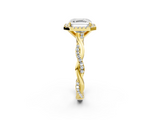 Yellow gold Asscher Cut Halo Twisted Band Four-Prong Ring_8