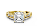 Yellow gold Asscher Cut Milgrain Channel Set Engagement Ring with Solitaire Prong Setting_28