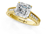 Yellow gold Asscher Cut Milgrain Channel Set Engagement Ring with Solitaire Prong Setting_29