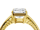 Yellow gold Asscher Cut Milgrain Channel Set Engagement Ring with Solitaire Prong Setting_32
