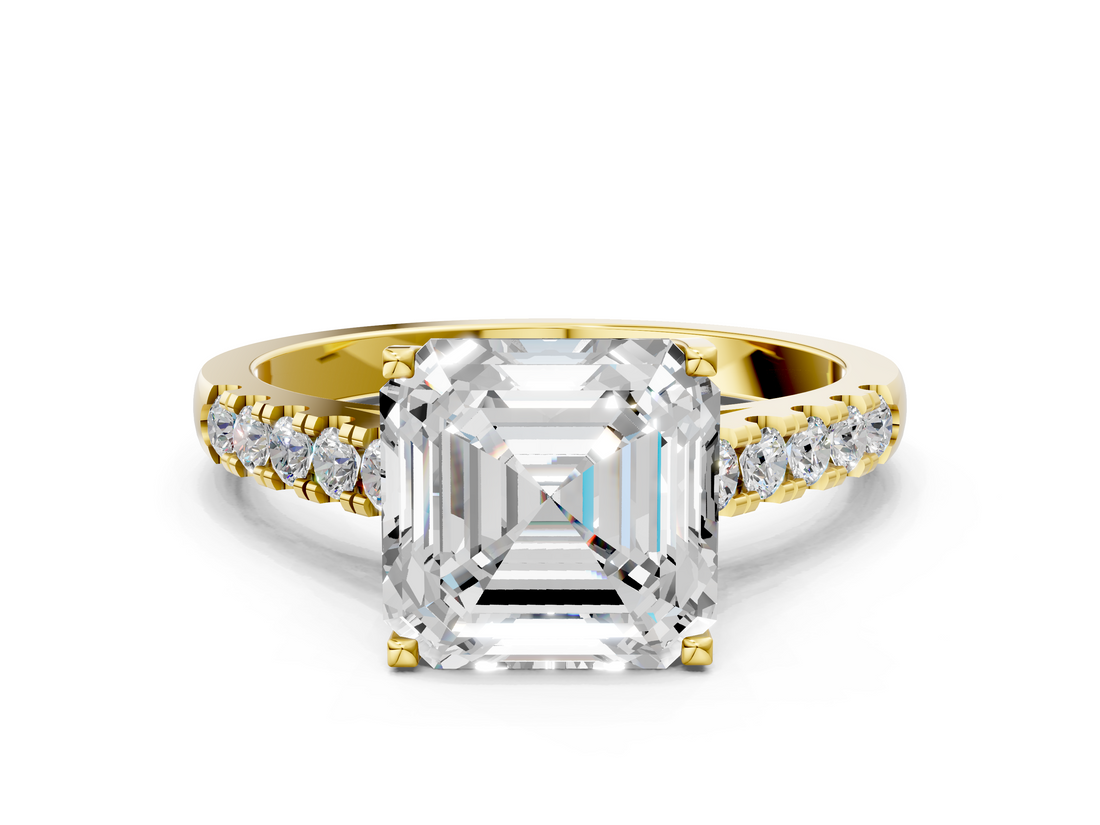 Yellow gold Asscher Cut Pavé Band Solitaire Ring with Four-Prong Setting_41
