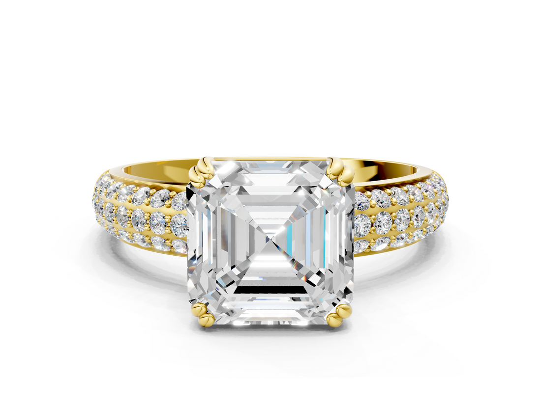 Yellow gold Asscher Cut Pave Diamond Engagement Ring with Channel Set Band and Four-Prong Setting_6