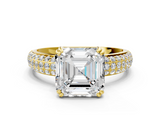 Yellow gold Asscher Cut Pave Diamond Engagement Ring with Channel Set Band and Four-Prong Setting_6