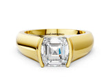 Yellow gold Asscher Cut Solitaire Bezel Set Diamond Ring with Wide Band_3