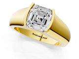 Yellow gold Asscher Cut Solitaire Bezel Set Diamond Ring with Wide Band_4