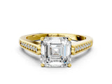 Yellow gold Asscher Cut Solitaire Cathedral Diamond Engagement Ring with Channel-Set Band and Four-Prong Setting_7