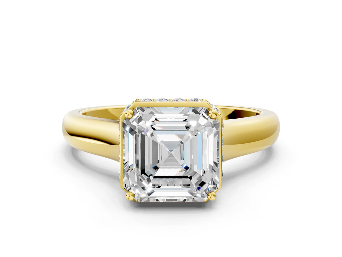 Yellow gold Asscher Cut Solitaire Diamond Engagement Ring with Four-Prong Setting and Tapered Band_7