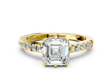 Yellow gold Asscher Cut Solitaire Diamond Engagement Ring with Pavé Band and Six-Prong Setting_24