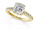 Yellow gold Asscher Cut Solitaire Diamond Engagement Ring with Pavé Band and Six-Prong Setting_25