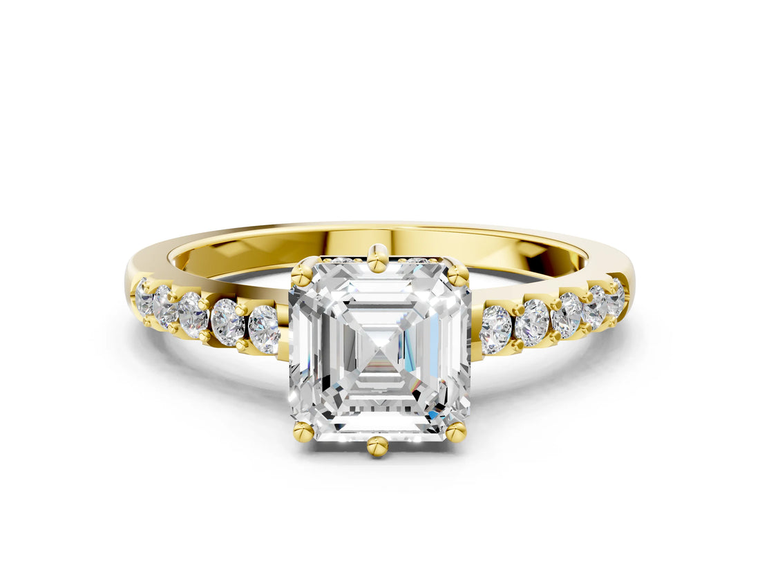 Yellow gold Asscher Cut Solitaire Diamond Engagement Ring with Pavé Band and Six-Prong Setting_3