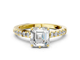 Yellow gold Asscher Cut Solitaire Diamond Engagement Ring with Pavé Band and Six-Prong Setting_3