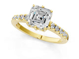 Yellow gold Asscher Cut Solitaire Diamond Engagement Ring with Pavé Band and Six-Prong Setting_4