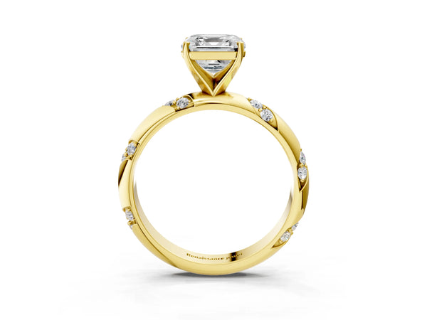 Yellow Gold Asscher Cut Twist Solitaire Engagement Ring Setting with Accented Shoulders