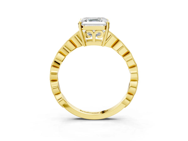 Yellow gold Asscher Cut Solitaire Diamond Ring with Infinity Twist Band and Four-Prong Setting