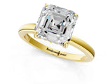Yellow gold Asscher Cut Solitaire Diamond Ring with Prong Setting and Plain Band_8