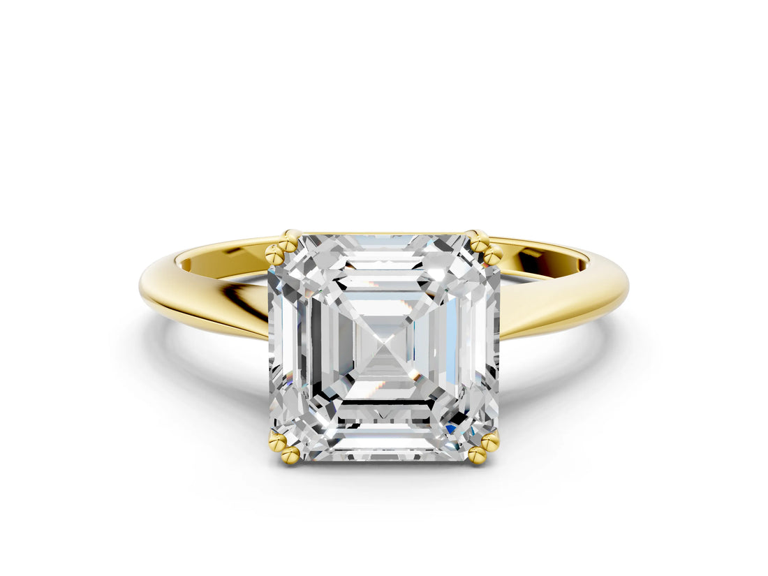 Yellow gold Asscher Cut Solitaire Diamond Ring with Six-Prong Setting and Classic Band_12