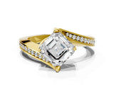 Yellow gold Asscher Cut Solitaire Diamond Twist Band with Pavé Setting and Four-Prong Setting_7