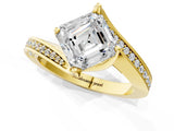 Yellow gold Asscher Cut Solitaire Diamond Twist Band with Pavé Setting and Four-Prong Setting_8