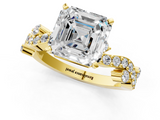 Yellow gold Asscher Cut Solitaire Diamond Twisted Band with Pave Setting_25
