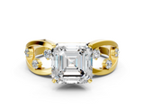 Yellow gold Asscher Cut Solitaire Diamond with Side Stones on Criss-Cross Band and Four-Prong Setting_29