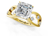 Yellow gold Asscher Cut Solitaire Diamond with Side Stones on Criss-Cross Band and Four-Prong Setting_30