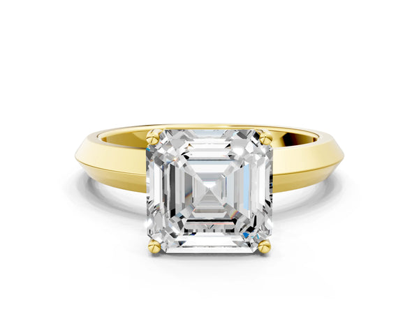 Yellow Gold Asscher Cut Knife-Edge Solitaire Engagement Ring Setting with Plain Polished Band