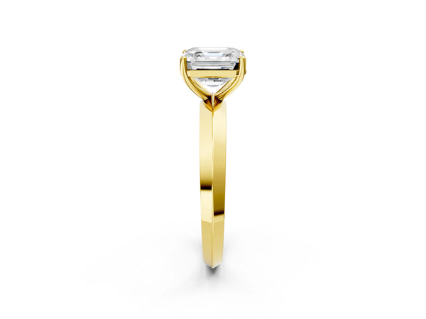 Yellow Gold Asscher Cut Knife-Edge Solitaire Engagement Ring Setting with Plain Polished Band