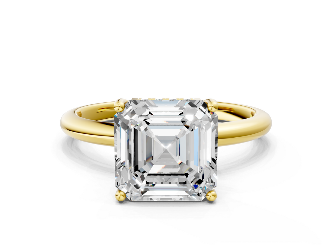 Yellow gold Asscher Cut Solitaire Engagement Ring with Four-Prong Setting and Classic Band_23