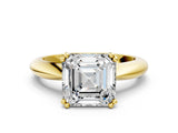 Yellow gold Asscher Cut Solitaire Engagement Ring with Tapered Band and Four-Prong Setting