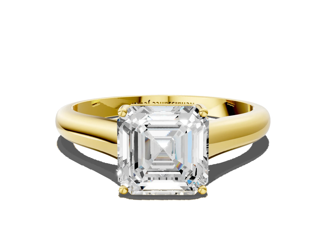 Yellow gold Asscher Cut Solitaire Engagement Ring with Tapered Band and Four-Prong Setting_3