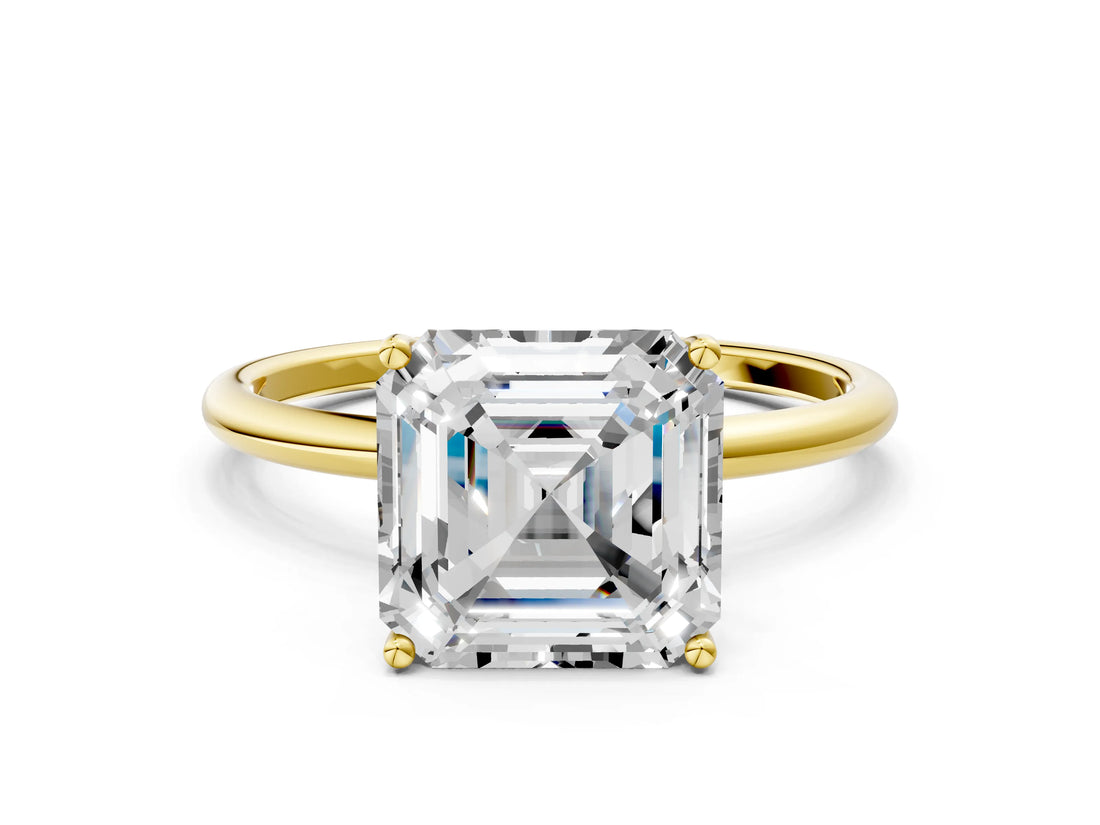 Yellow gold Asscher Cut Solitaire Engagement Ring with Thin Band and Four-Prong Setting_21