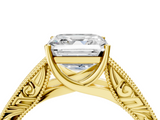 Yellow gold Asscher Cut Solitaire Engraved Band with Four-Prong Setting_10