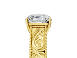 Yellow gold Asscher Cut Solitaire Engraved Band with Four-Prong Setting_11