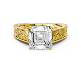 Yellow gold Asscher Cut Solitaire Engraved Band with Four-Prong Setting_6