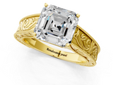 Yellow gold Asscher Cut Solitaire Engraved Band with Four-Prong Setting_7