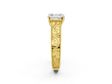 Yellow gold Asscher Cut Solitaire Engraved Band with Four-Prong Setting_8