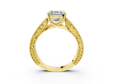 Yellow gold Asscher Cut Solitaire Engraved Band with Four-Prong Setting_9