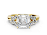 Yellow gold Asscher Cut Solitaire Floral Diamond Ring with Four-Prong Setting_6