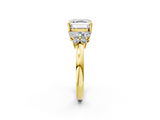Yellow gold Asscher Cut Solitaire Floral Diamond Ring with Four-Prong Setting_8