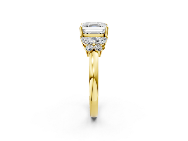 Yellow Gold Asscher Cut Floral Engagement Ring Setting with Marquise and Round Petal Shoulders