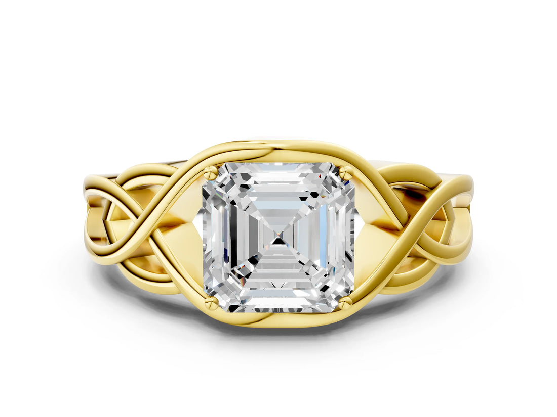 Yellow gold Asscher Cut Solitaire Intertwined Band Prong Setting Ring_10