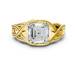 Yellow gold Asscher Cut Solitaire Intertwined Band Prong Setting Ring_10